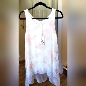 Dolce Ragazza 100% Silk Flowery Flowy Short Sleeve Blouse